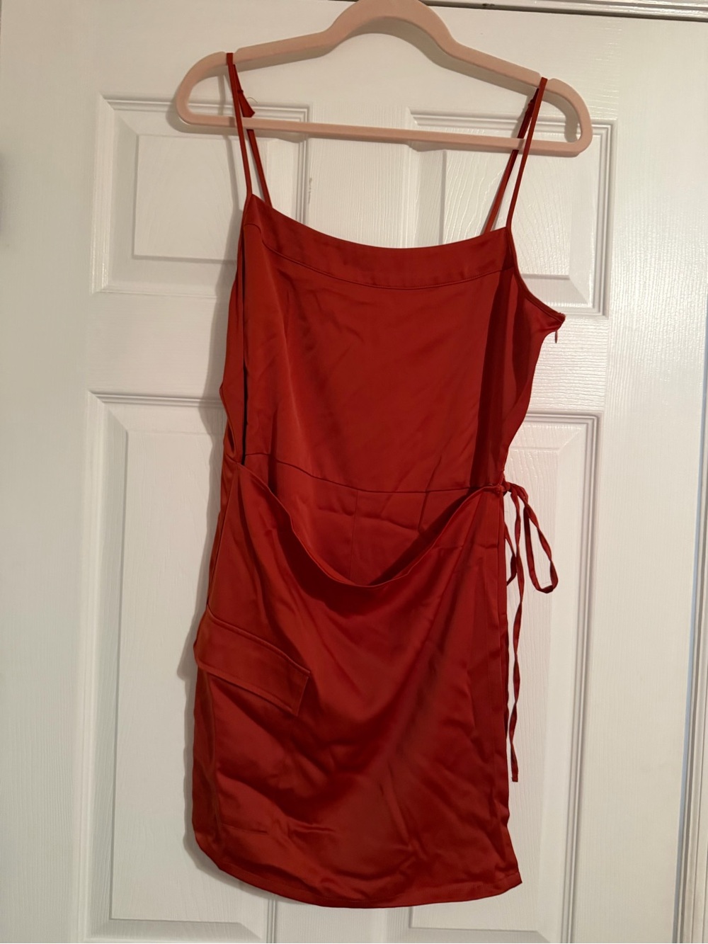 Red Spaghetti Strap Tie-Waist Dress